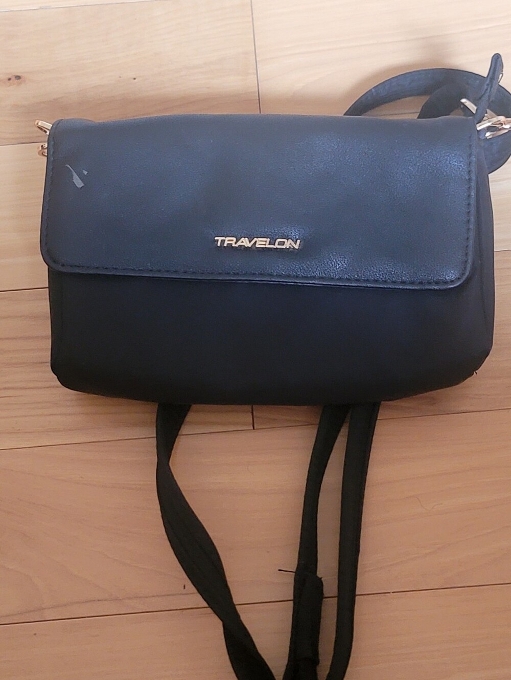 Travelon Gold-Logo Black Crossbody Bag